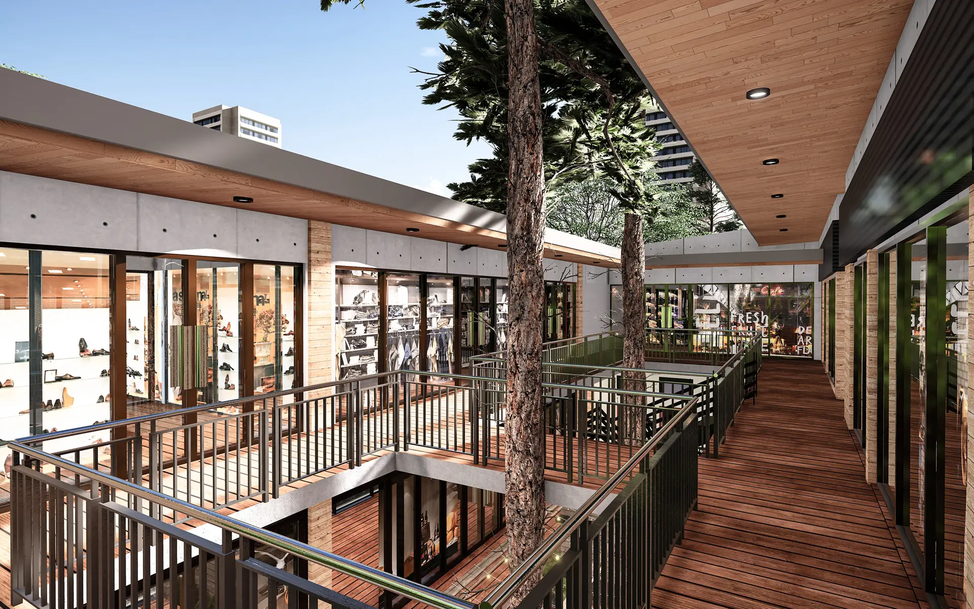 Trees are preserved at the rear creating an open courtyard.