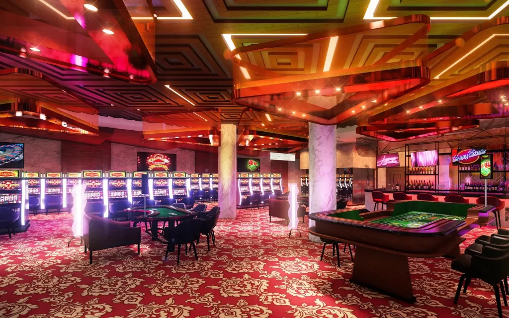 Hotel casino gaming machines and table amenities for VIP private rooms.