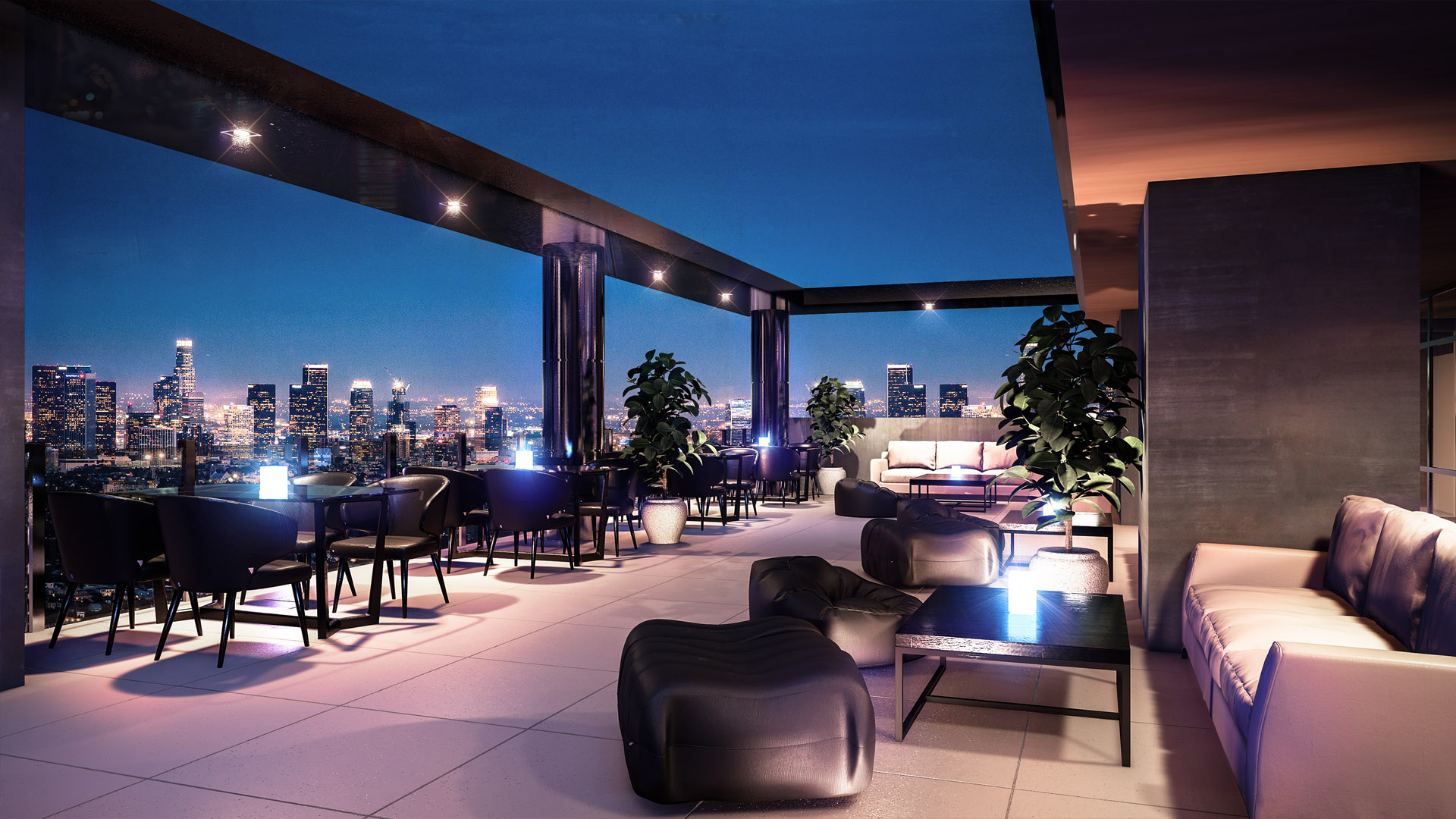 Open roof deck with view of the city for events and parties