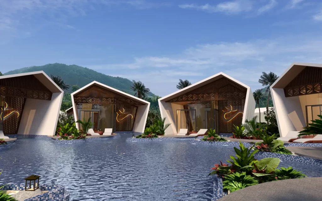 Architectural Fusion of Origami and Filipino Crafts into Resort Villas by Best Meta Modern Fulgar Architects Philippines