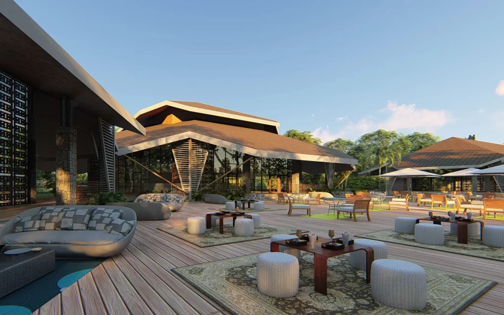 Restaurant with Tropical Architecture Design and Outdoor Lounges