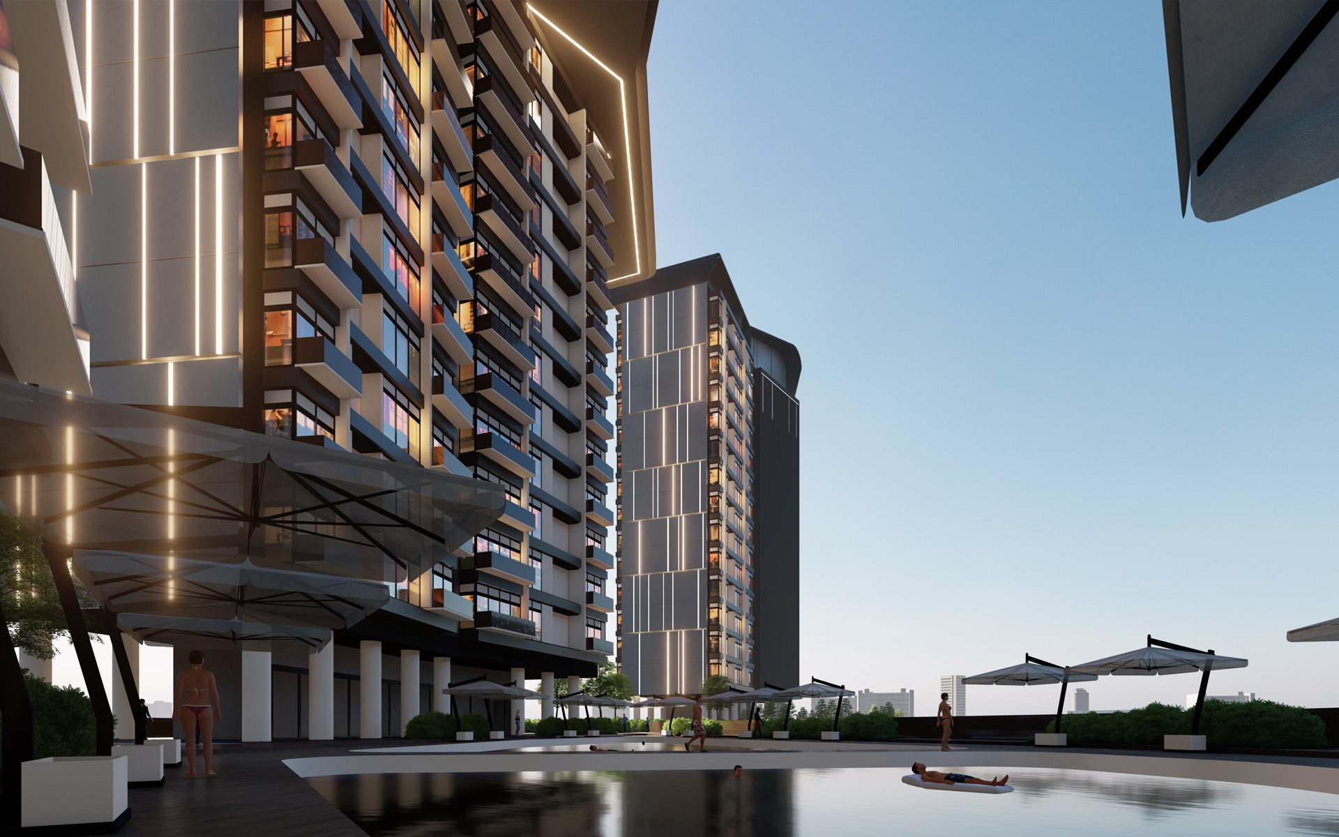 Condominium tower design with roof deck swimming pools by Fulgar Architects Philippines