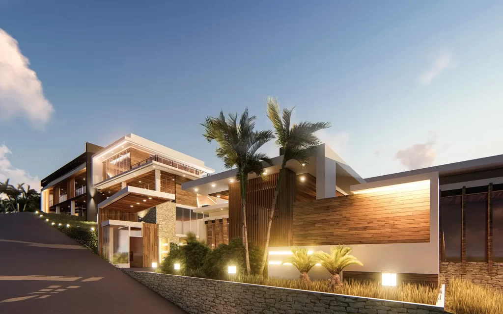 Seafront Hotel entrance from road as proposed by meta-modern Filipino architect Fulgar Architects in the Philippines