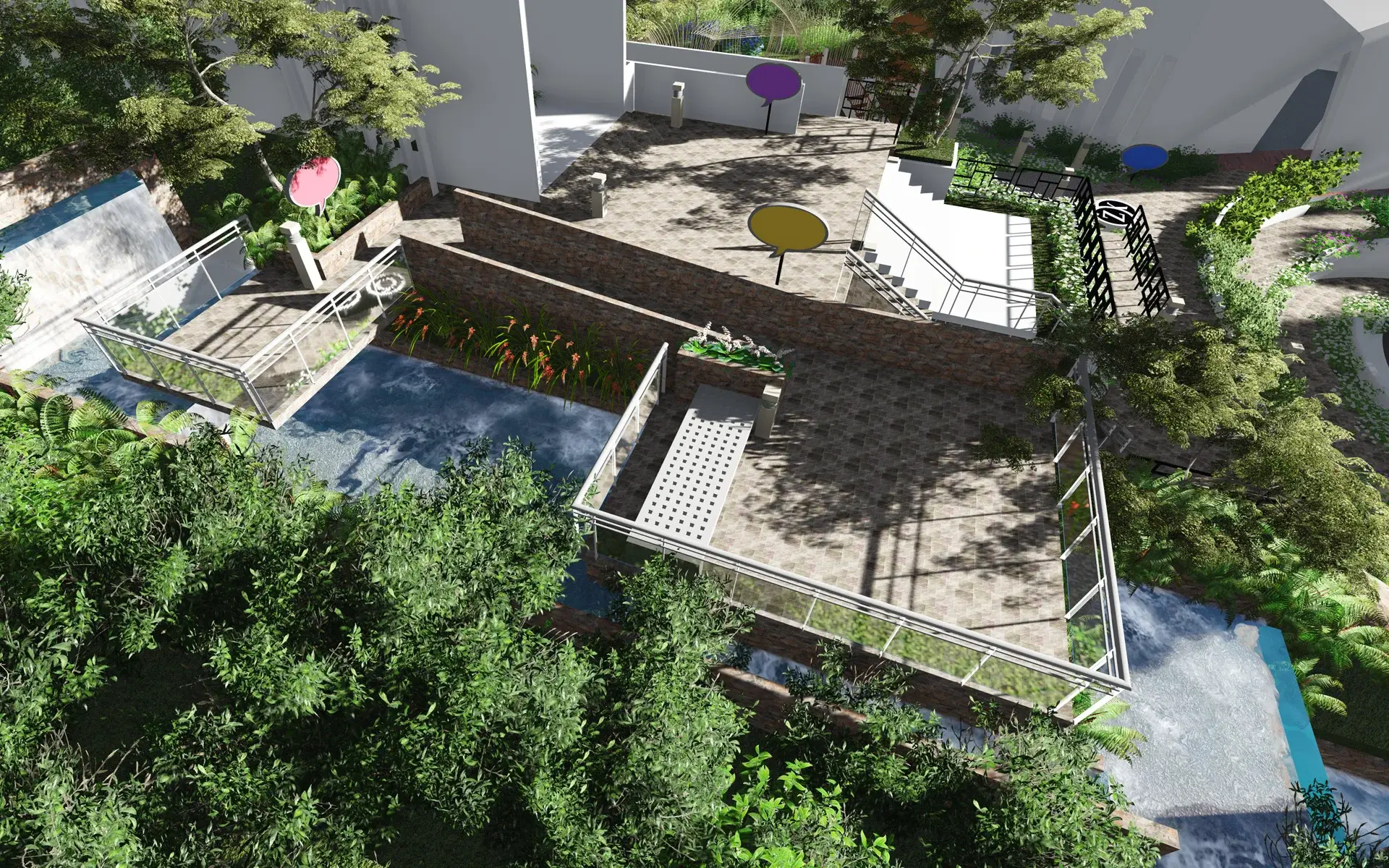 Dyesebel's Garden and water feature with waterfalls and viewing decks.