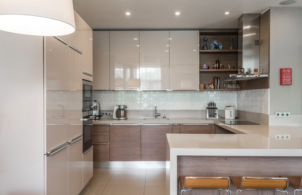 The kitchen in modern architecture house designs with custom storage systems.