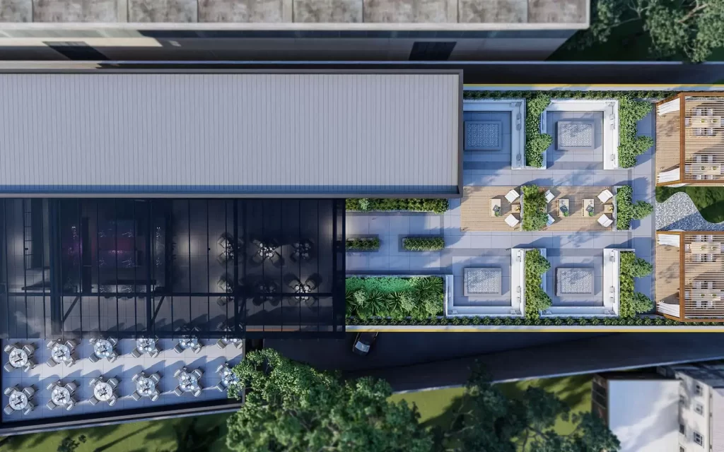 The roof deck's perfect urban oasis for a quiet daytime retreat or for lively nighttime gatherings under the city's sparkling skyline.