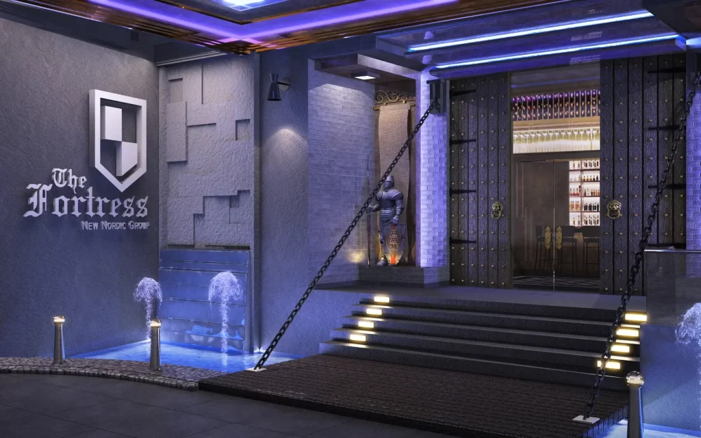 Best Hotel Design Concept in Angeles City, Philippines showing Drop-off and Arrival Area with Water Fountain Features and Drawbridge Entrance.