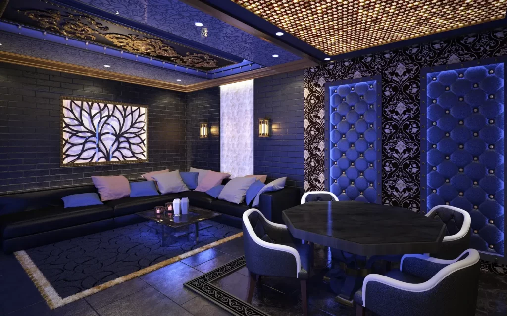 Medieval and Modern Design Themed Party Lounges, Entertainment and Game Rooms.