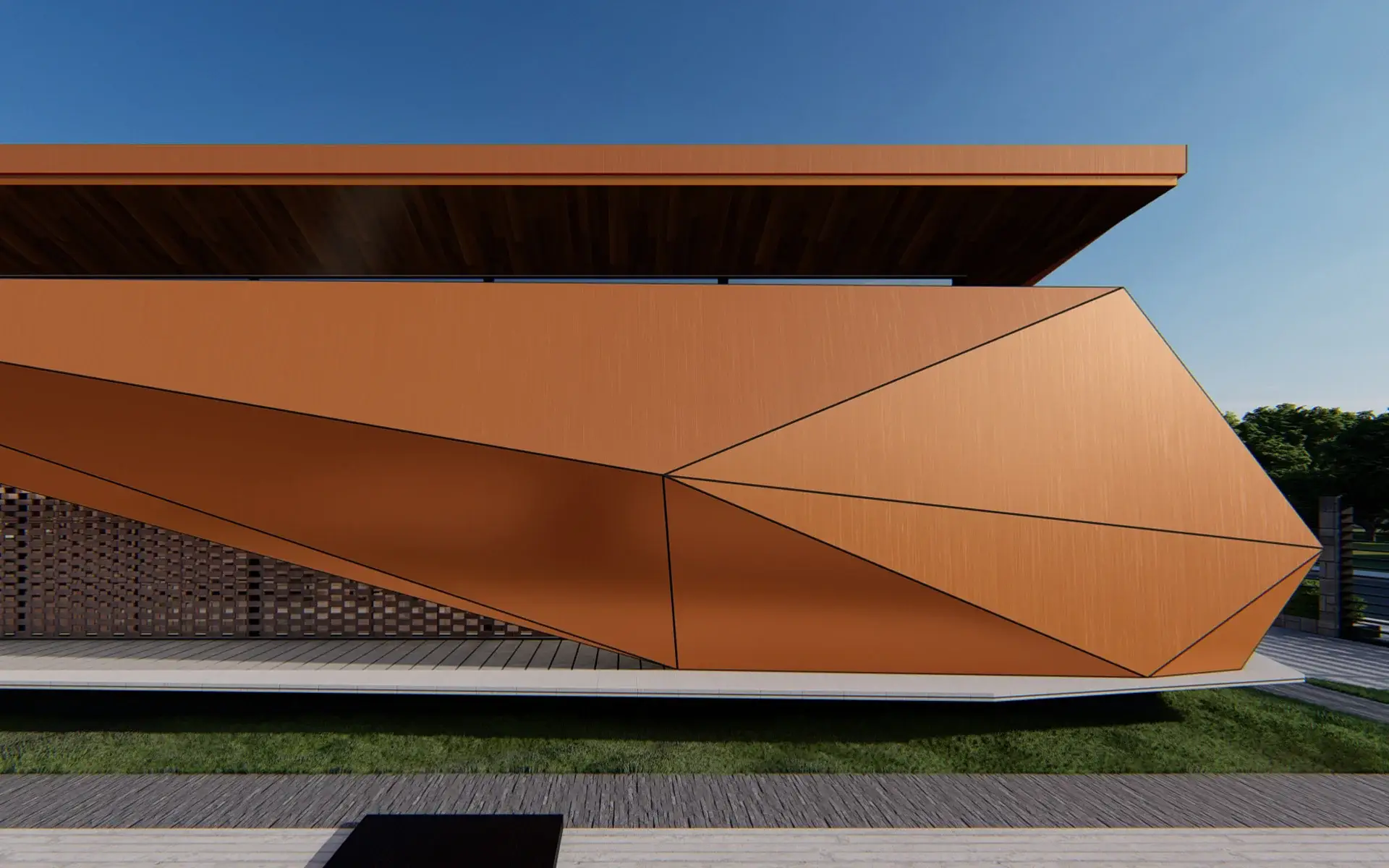 Corten-like copper finish tessellated architectural armor for the Unique House Design in the Philippines