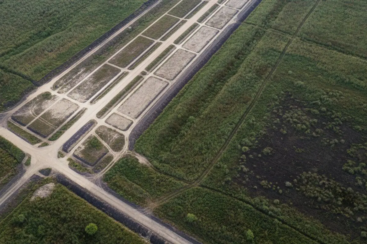 Early site structuring showing how architectural decisions and land value are established before construction