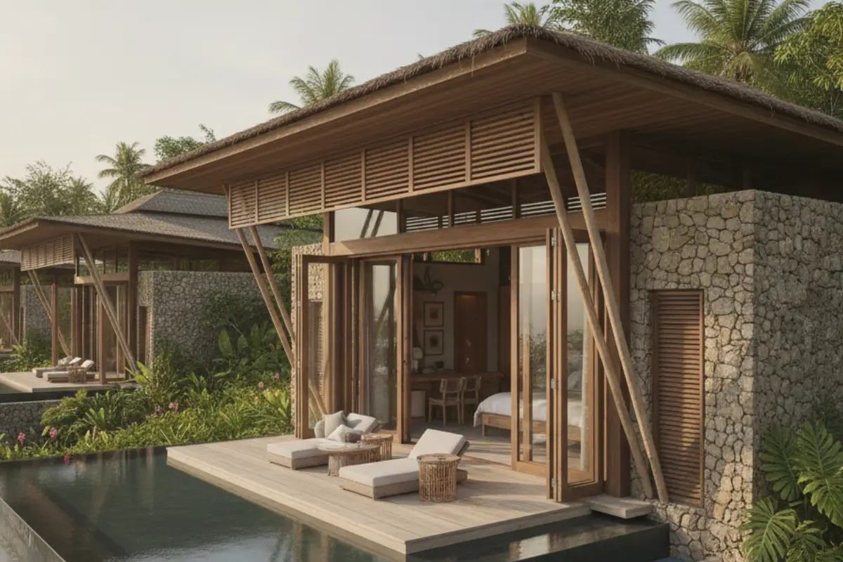 Diagrammatic view of resort showing separation of guest areas and service circulation.