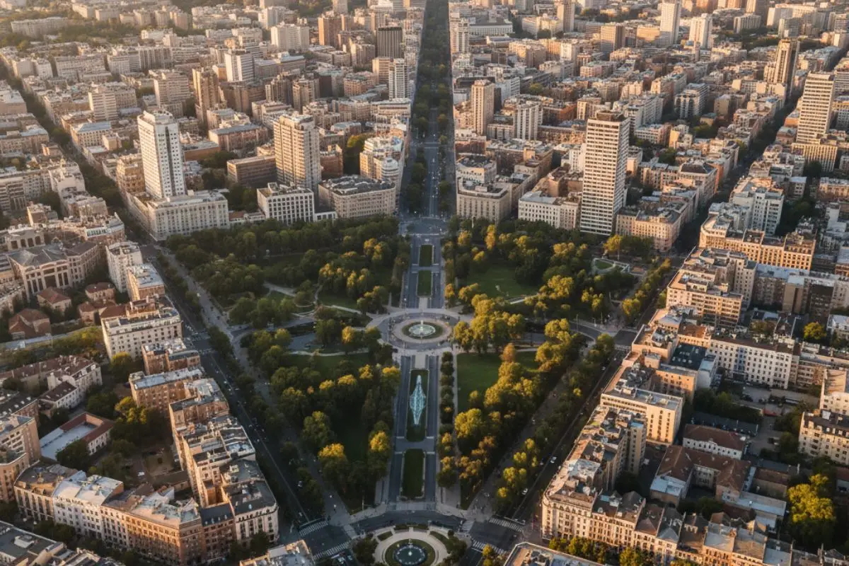 Established urban district showing architectural strategy at the urban scale sustaining long-term value