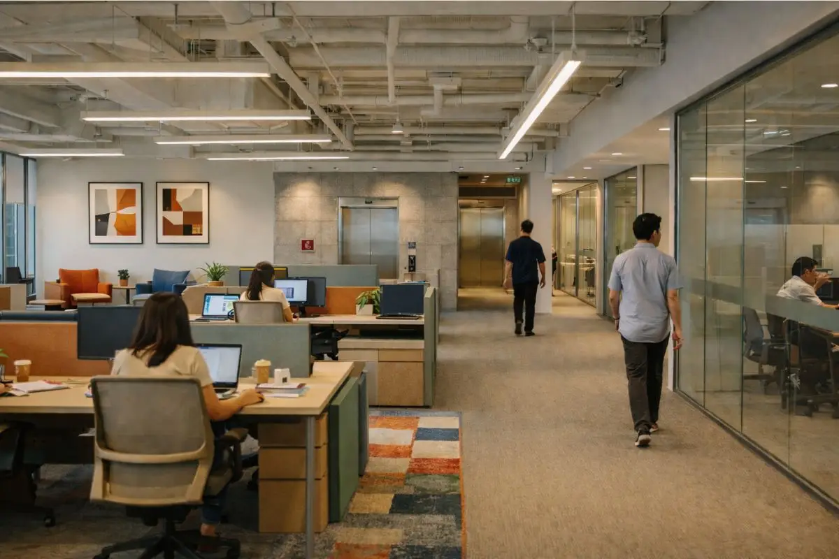 Open office layout with central core demonstrating how architecture shapes commercial value in the Philippines through efficient planning