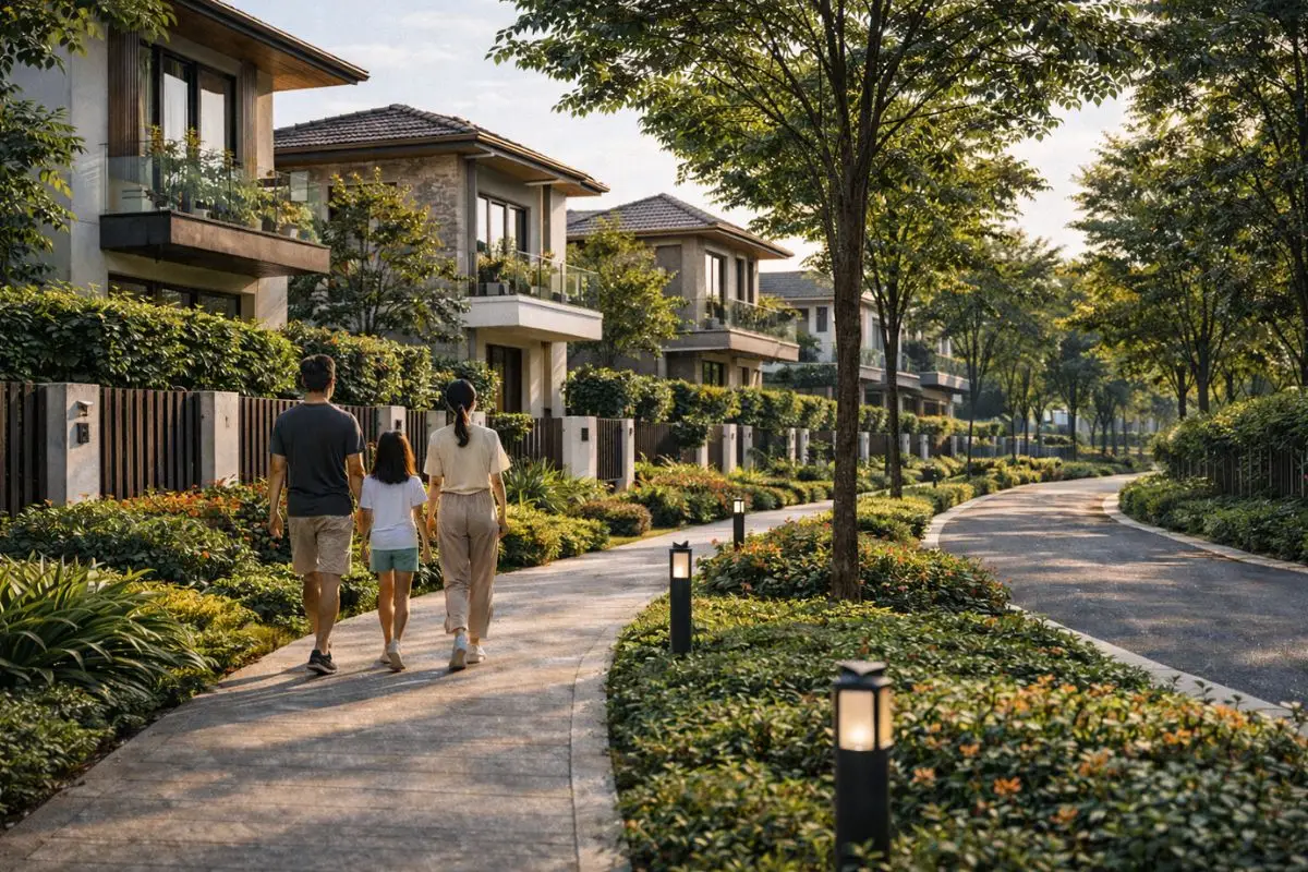 Residents walking along a landscaped path inside luxury residential communities
Philippines showing pedestrian-friendly design