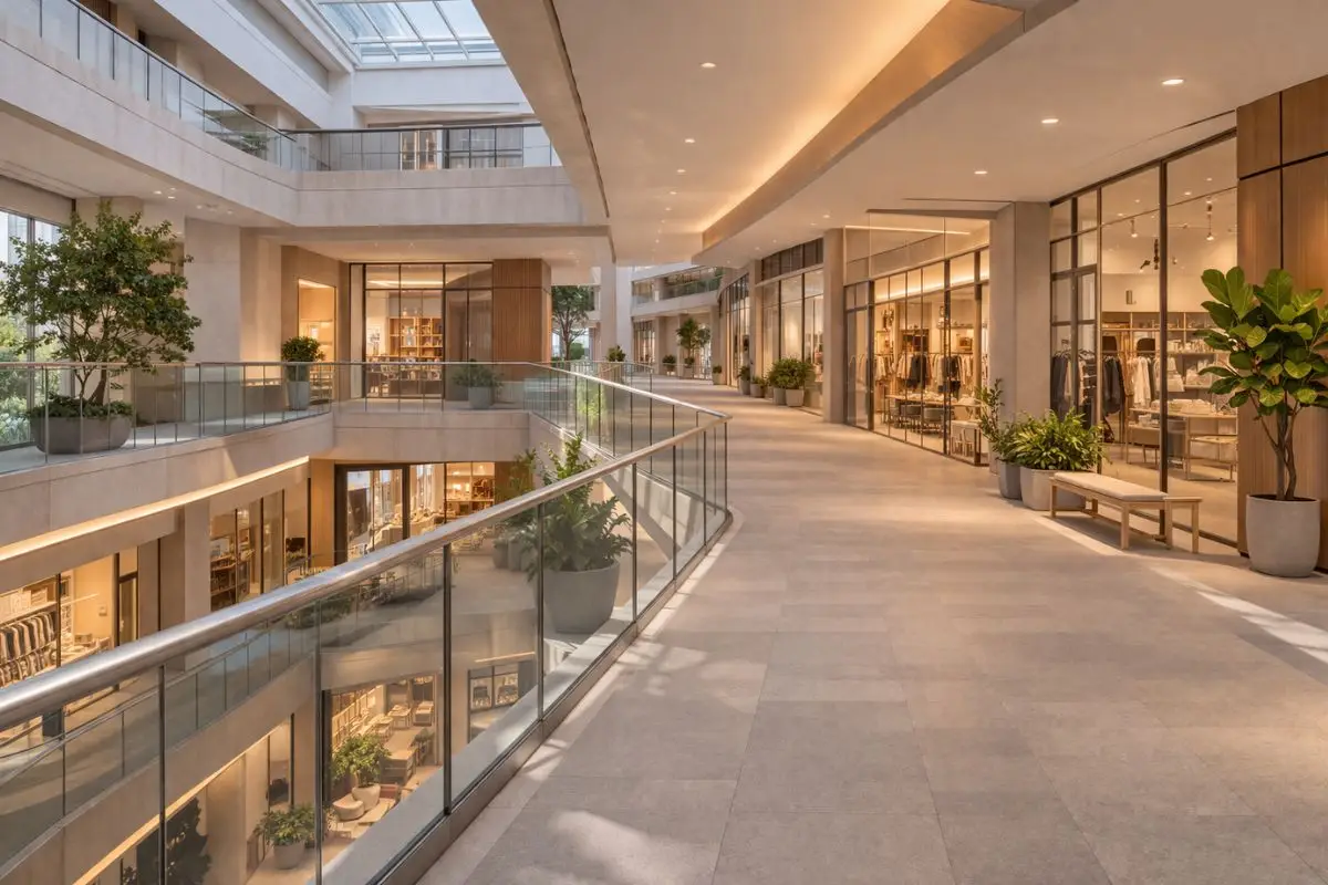 Interior space showing clear circulation paths and escalators