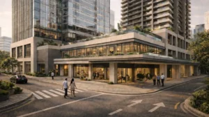 Mixed-use building in Manila with retail podium and towers above