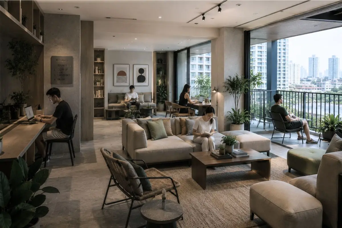 Residential communal lounge space inside a contemporary mixed-use development in Metro Manila.