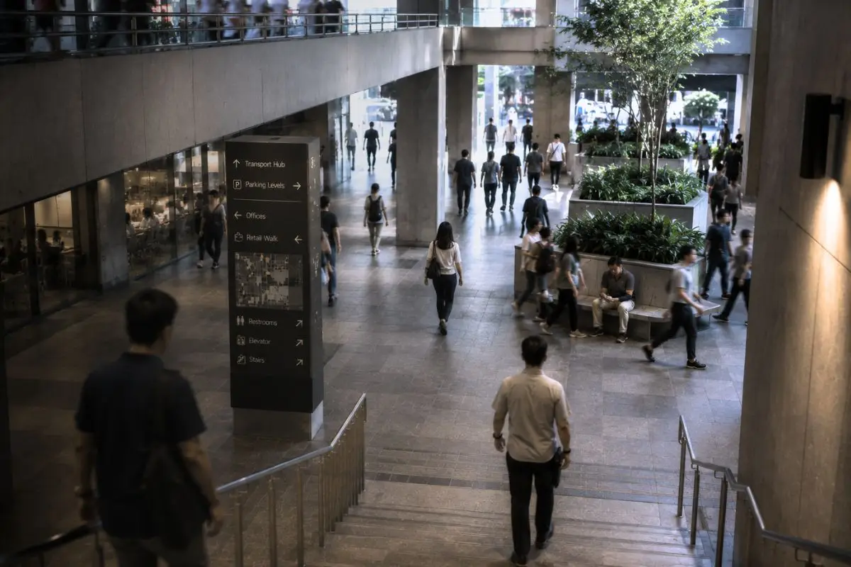 Operational transit-oriented interior with integrated Environmental Graphic Design and realistic pedestrian movement in the Philippines