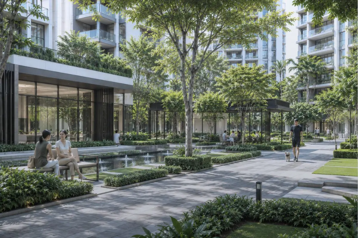 Shared courtyard and cohesive residential architecture within a luxury residential development in the Philippines