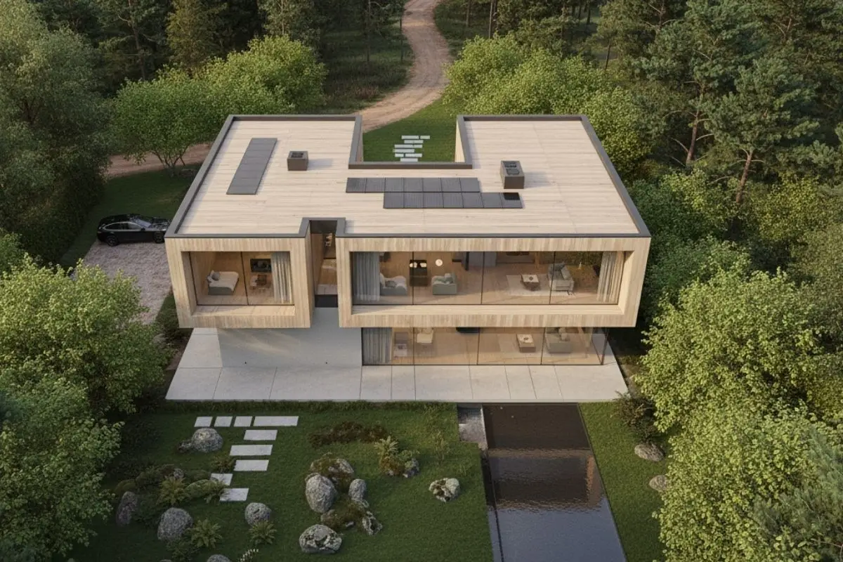 Contemporary residential interior with restrained material palette, clear geometry, and adaptable open living space demonstrating architectural restraint