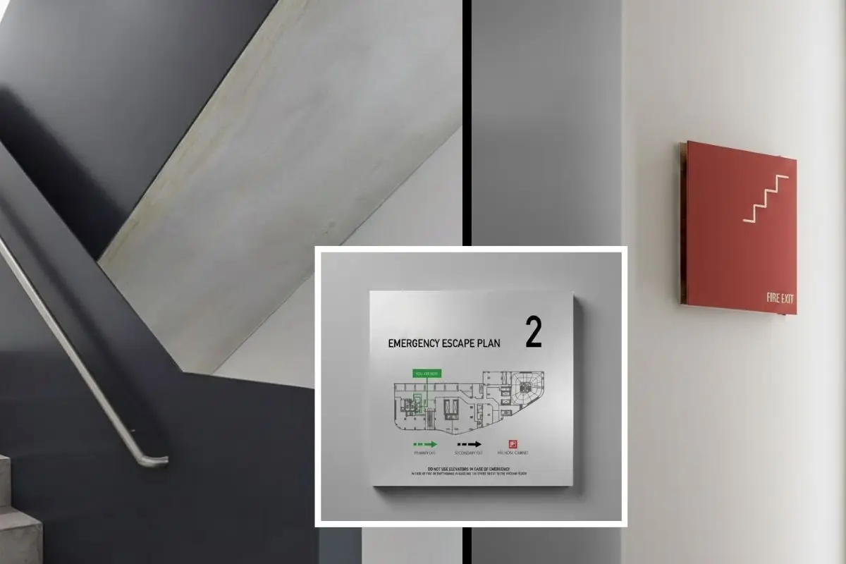 Environmental graphic design in the Philippines demonstrated through emergency wayfinding graphics, floor identification signage, and integrated safety communication